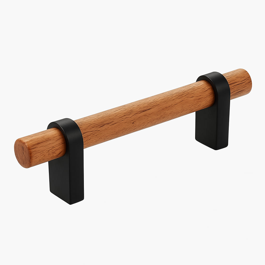 Poignée 149mm en métal noir mat et en bois