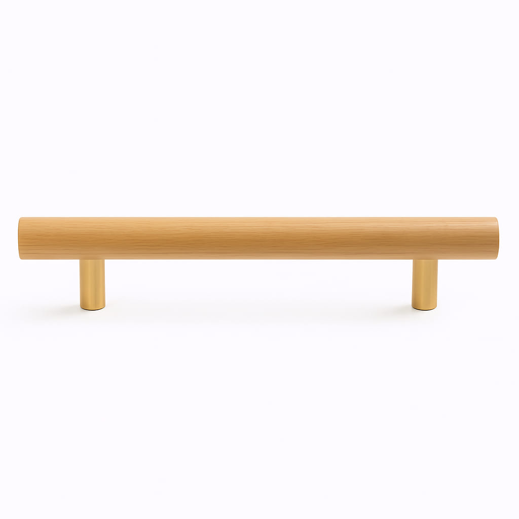 Poignée 178mm en bois clair et métal doré