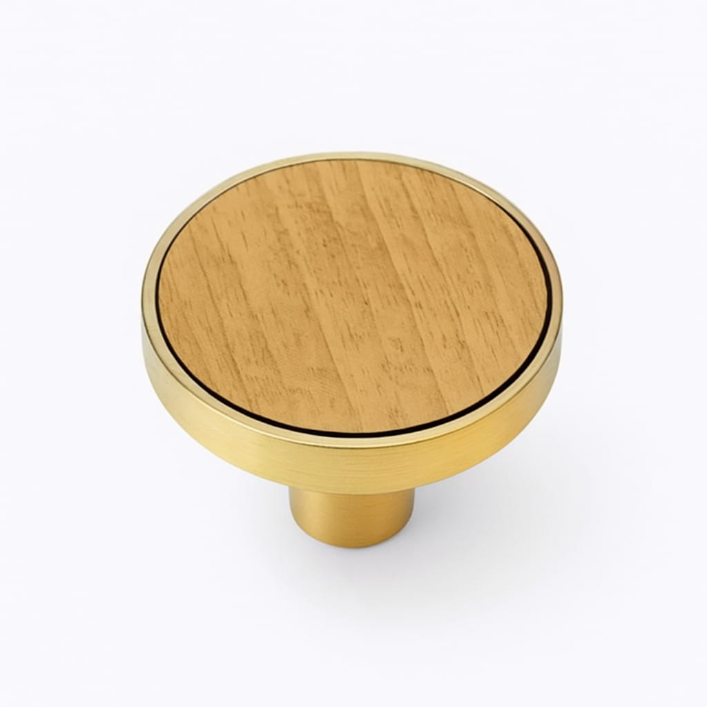 Poignée bouton 32mm en métal doré et bois