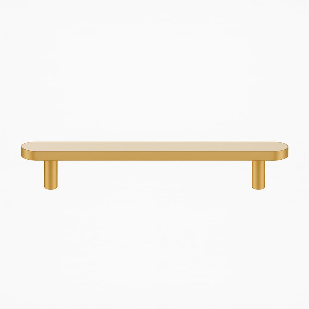 Poignée 162mm en laiton doré mat et en cuir beige