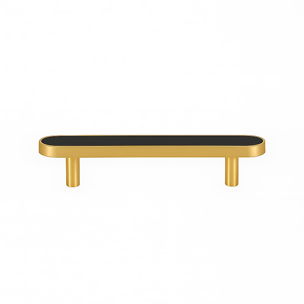 Poignée 130mm en laiton doré mat et en cuir noir