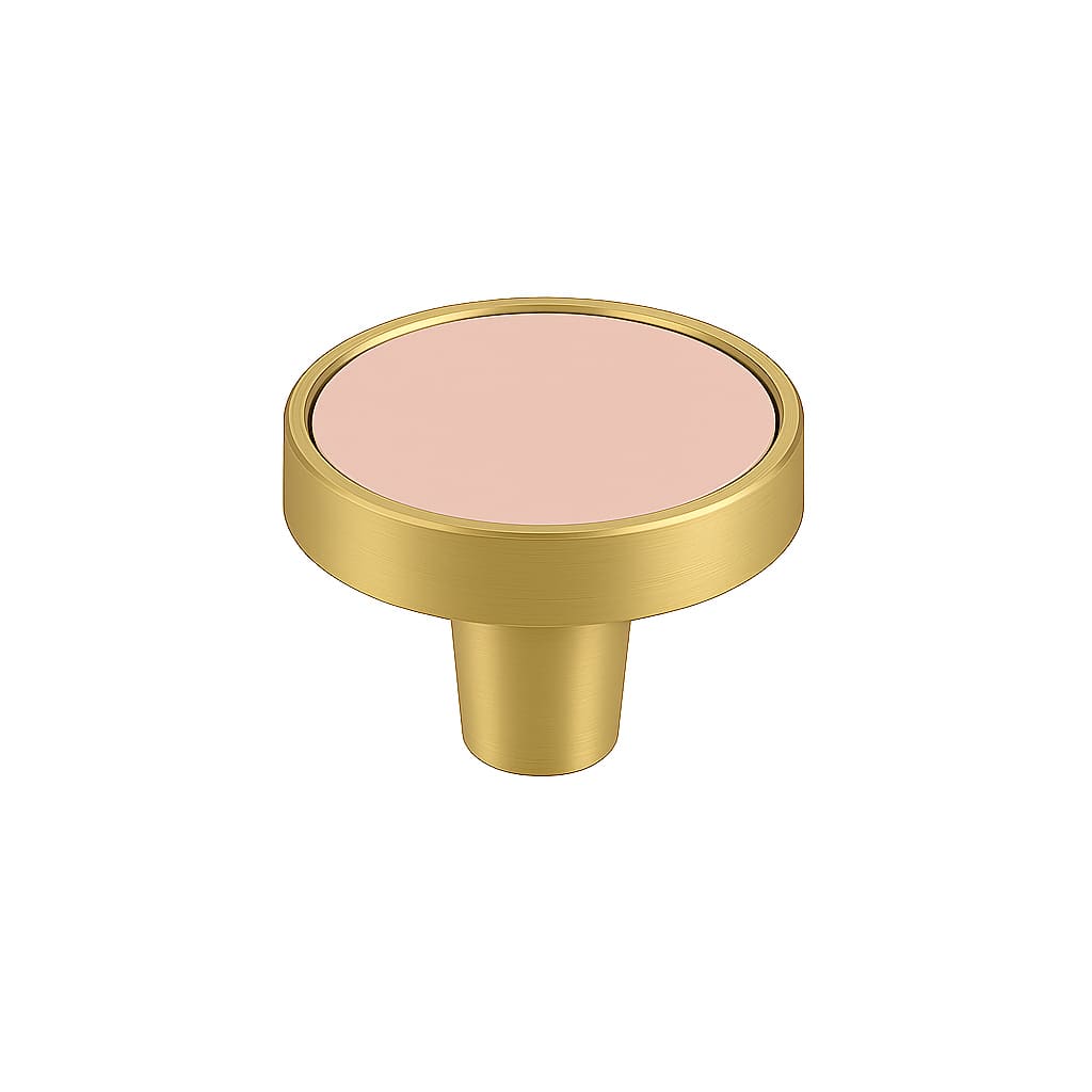 Poignée bouton 32mm en laiton doré mat et cuir nude