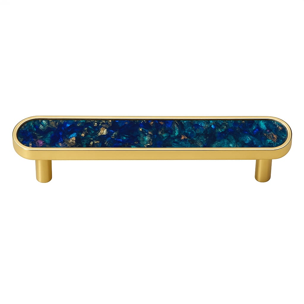 Poignée 150mm en métal doré et bleu nuit