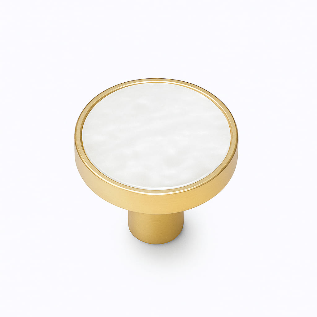 Poignée bouton 32mm en métal doré et blanc