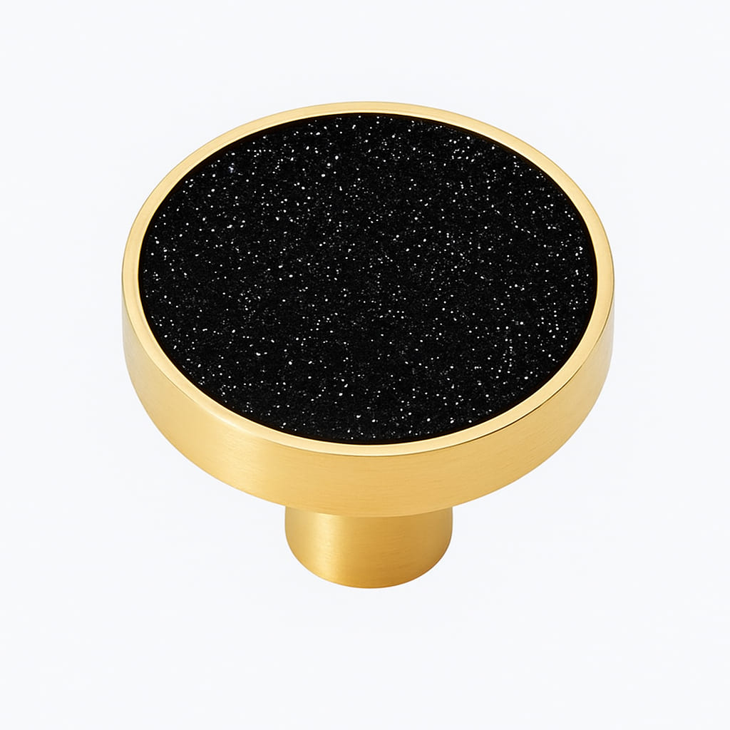 Poignée bouton 32mm en métal doré et noir