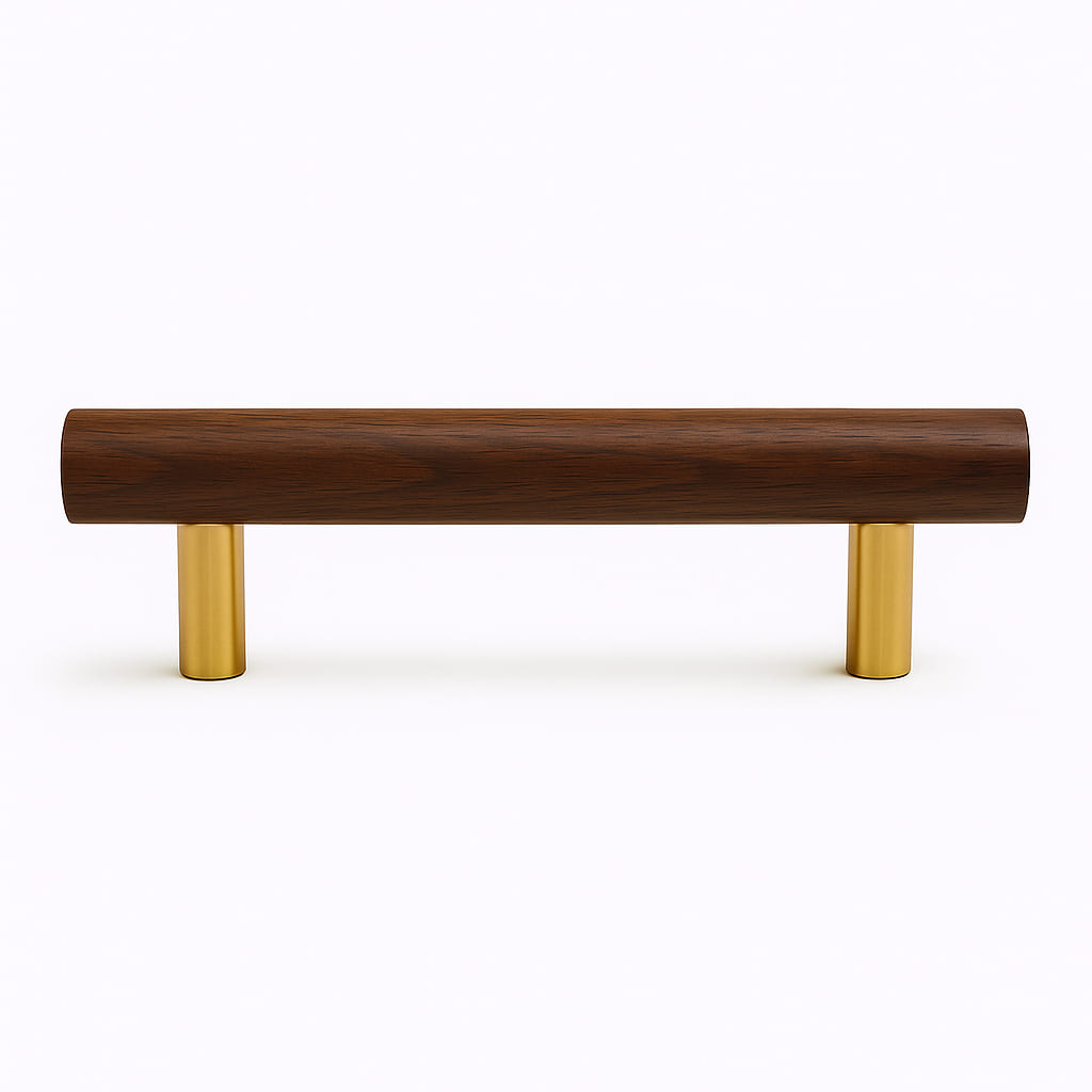Poignée 140mm en bois foncé et métal doré