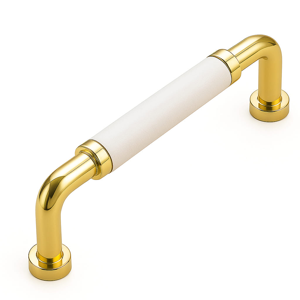 Poignée 140mm en métal doré cuir blanc