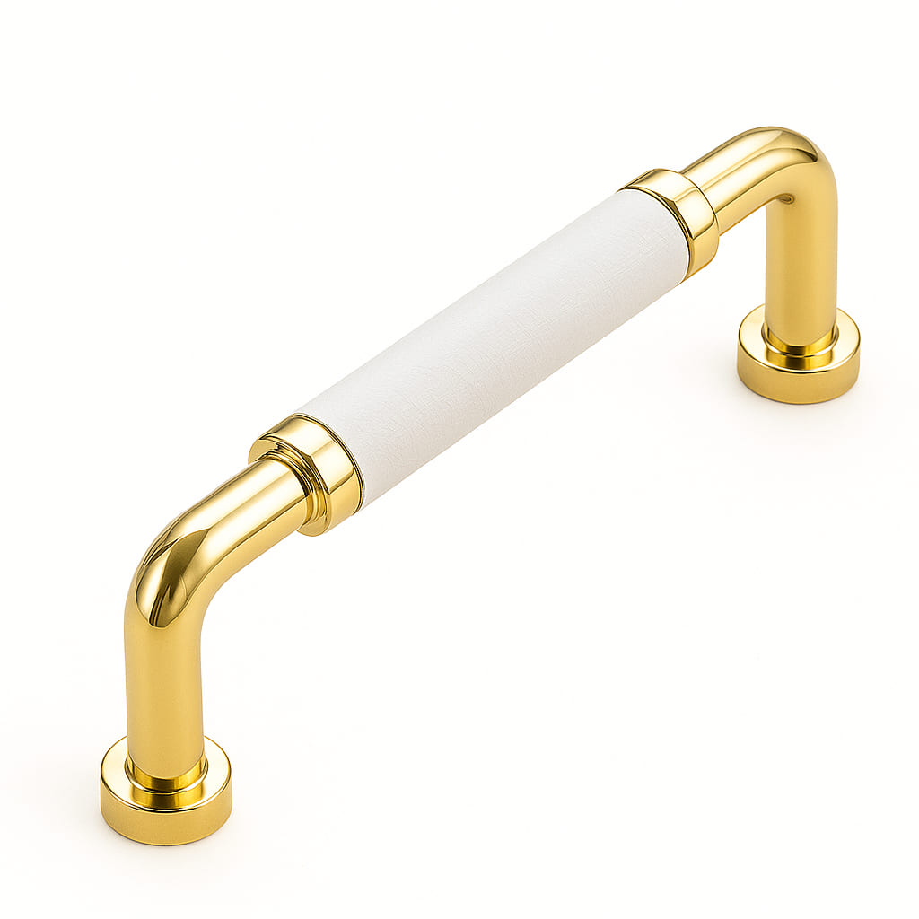 Poignée 108mm en métal doré cuir blanc