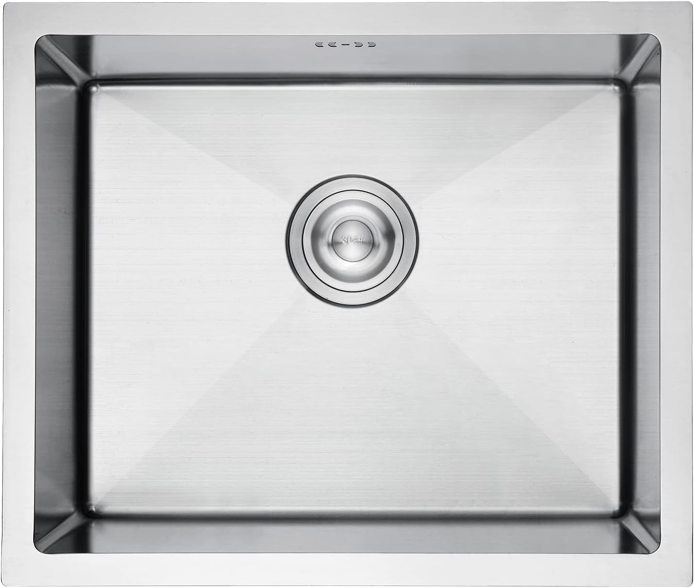 Évier inox carré 50 × 43 cm – Finition argent brossé avec vidange filtrante