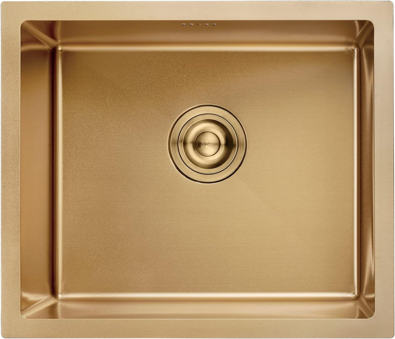 Évier inox carré 50 × 43 cm – Finition doré brossé avec vidange filtrante
