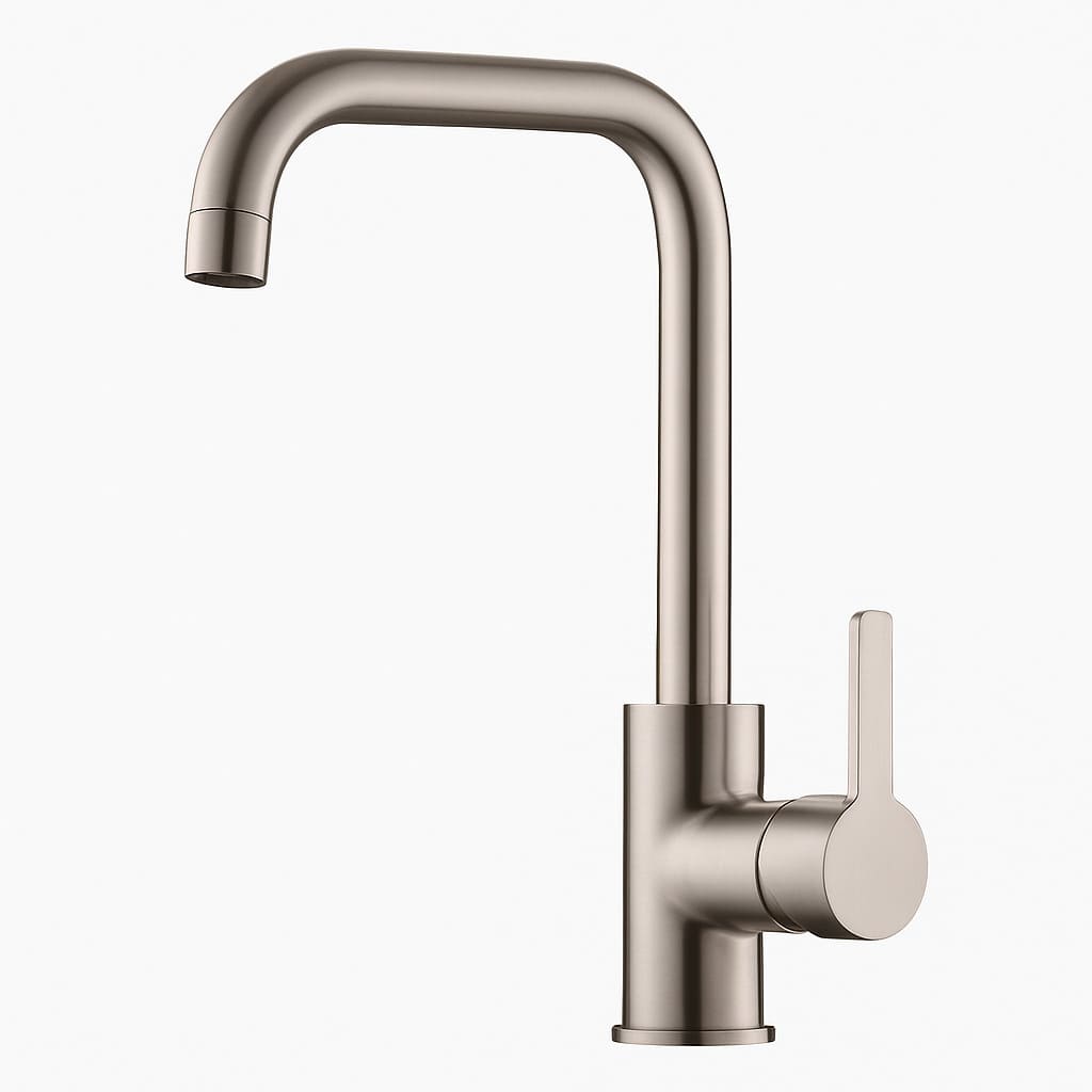 Robinet de cuisine en inox – Bec haut élégant, finition gris