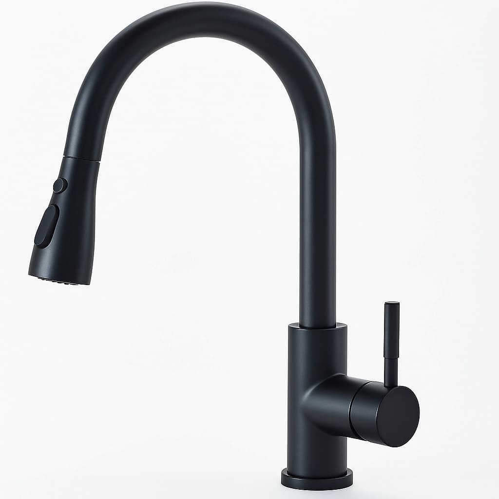 Mitigeur de Cuisine Design avec Douchette Extensible – Pivot 360°, 3 Jets, Économie d’Eau, Inox noir Brossé Haute Qualité