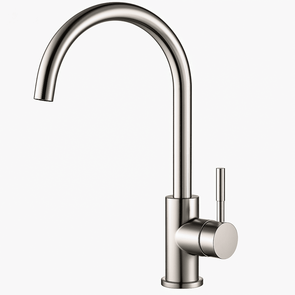 Robinet de cuisine en inox – Bec haut élégant, finition gris