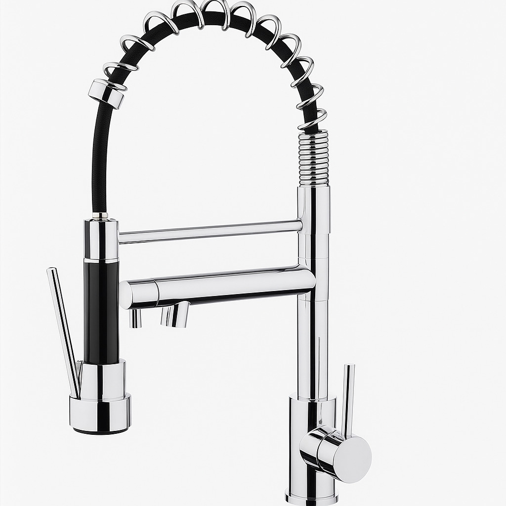 Mitigeur de Cuisine Professionnel à Double Becs – Douchette Extractible 2 Jets, Inox Chromé