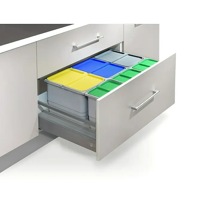 Lot de 6 poubelles de 7 et 16L avec support pour meuble de 80cm minimum