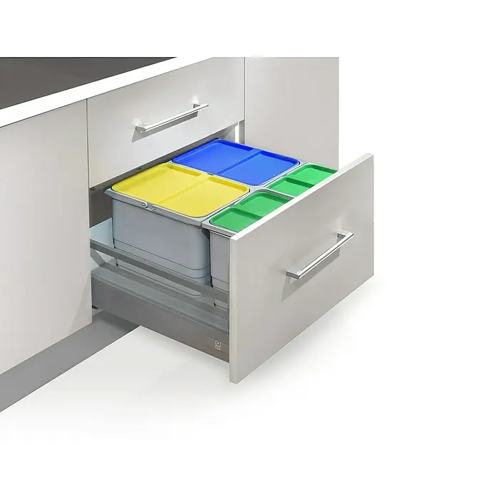 Lot de 4 poubelles de 6 et 12L avec support pour meuble de 60cm minimum