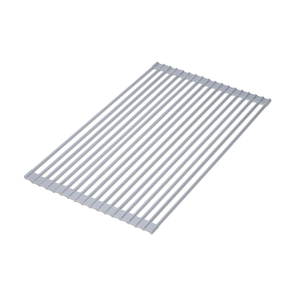 Egouttoir flexible et enroulable en silicone, acier et plastique, gris