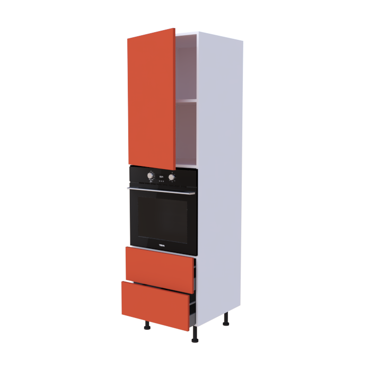 Colonne 1 placard + 2 tiroirs + four L60 x H200 x P58 - Agrume Mat - meuble livré monté