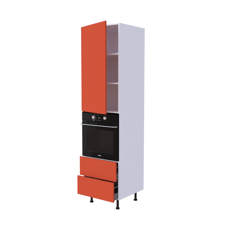Colonne 1 placard + 2 tiroirs + four L60 x H220 x P58 - Agrume Mat - meuble livré monté