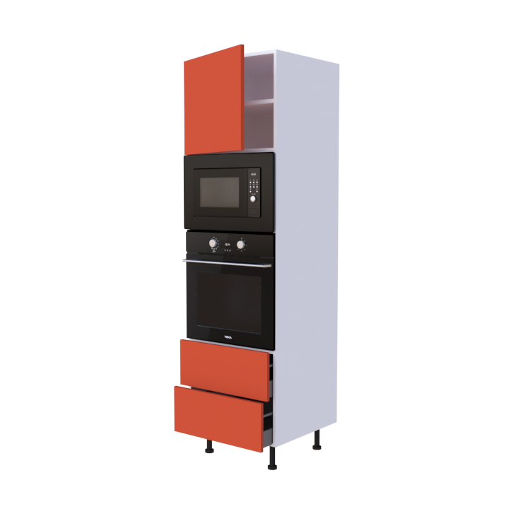 Colonne 1 placard + 2 tiroirs + four et micro-onde L60 x H200 x P58 - Agrume Mat - meuble livré monté