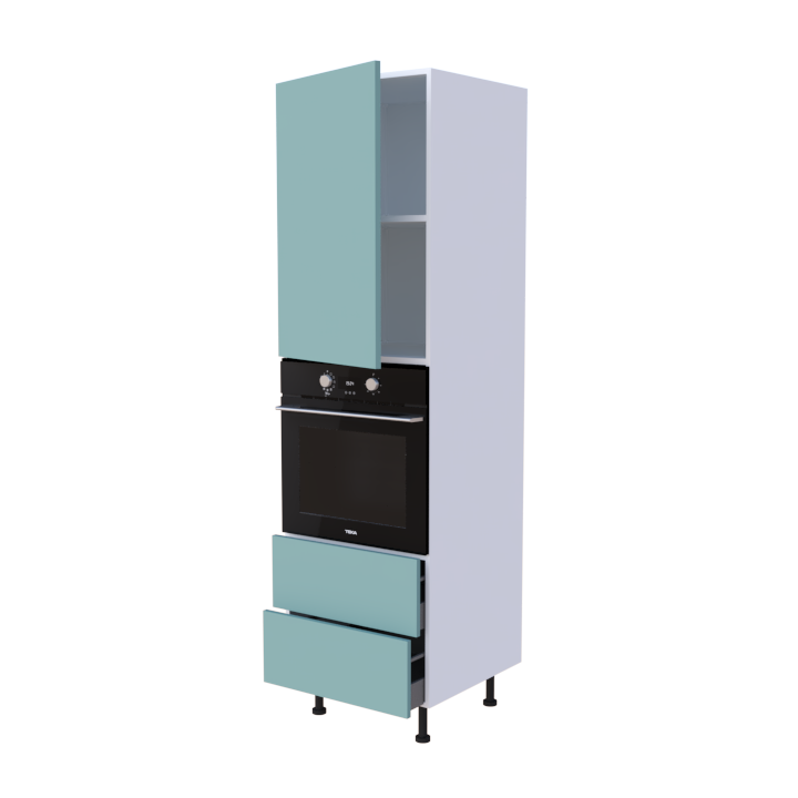 Colonne 1 placard + 2 tiroirs + four L60 x H200 x P58 - Aigue-Marine Mat - meuble livré monté