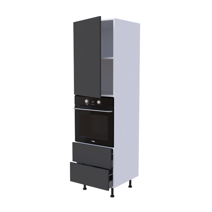Colonne 1 placard + 2 tiroirs + four L60 x H200 x P58 - Anthracite Fumé Graphite - meuble livré monté