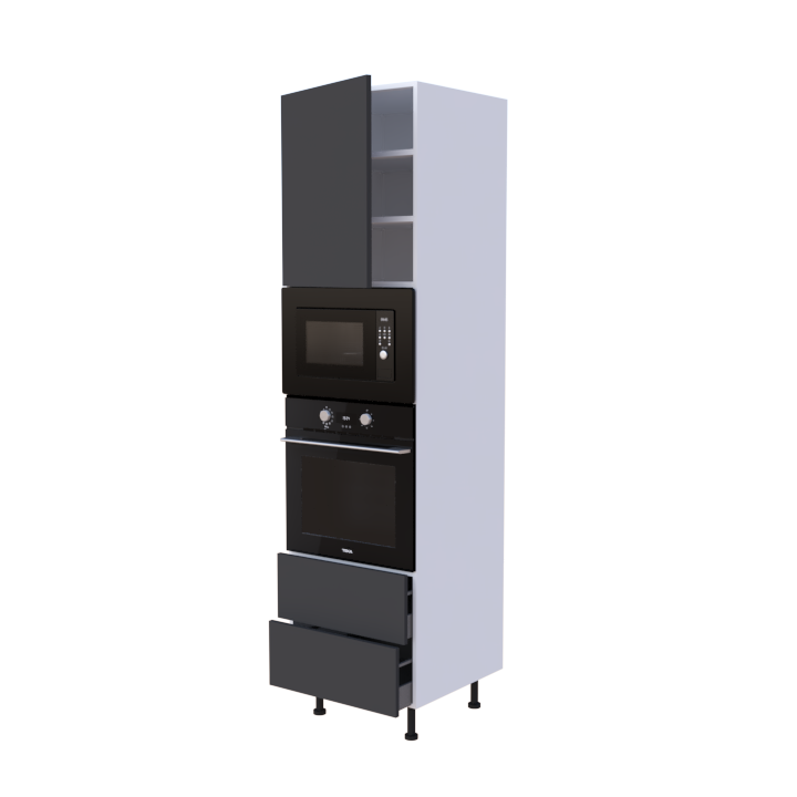 Colonne 1 placard + 2 tiroirs + four et micro-onde L60 x H220 x P58 - Anthracite Fumé Graphite - meuble livré monté