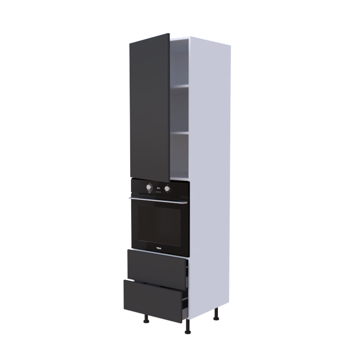 Colonne 1 placard + 2 tiroirs + four L60 x H220 x P58 - Anthracite Laqué Brillant - meuble livré monté