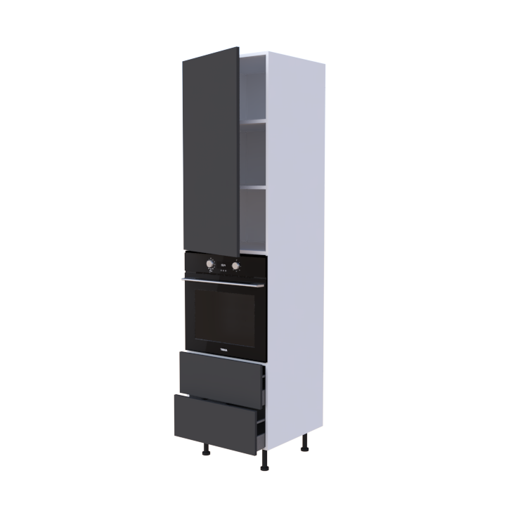 Colonne 1 placard + 2 tiroirs + four L60 x H220 x P58 - Anthracite Mat - meuble livré monté