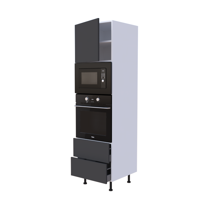 Colonne 1 placard + 2 tiroirs + four et micro-onde L60 x H200 x P58 - Anthracite Mat - meuble livré monté
