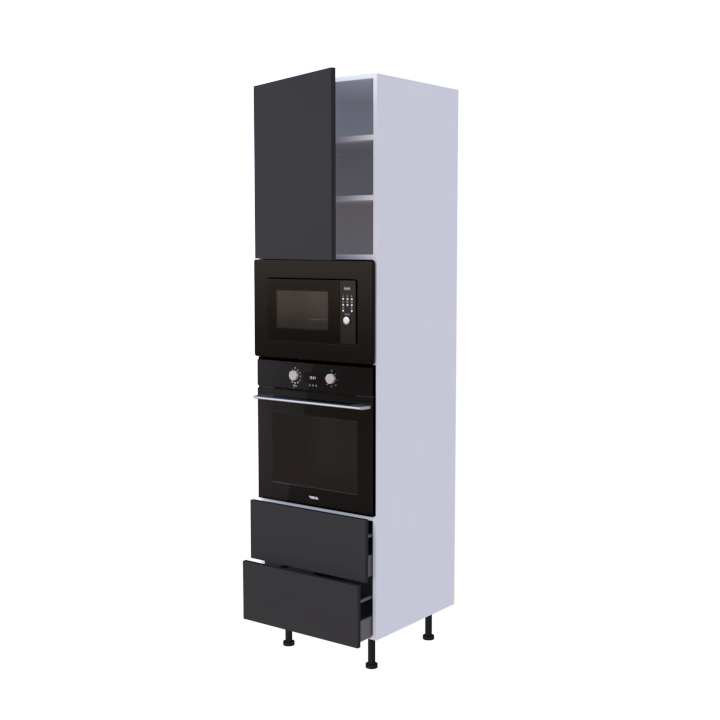 Colonne 1 placard + 2 tiroirs + four et micro-onde L60 x H220 x P58 - Anthracite Mélaminé Mat - meuble livré monté