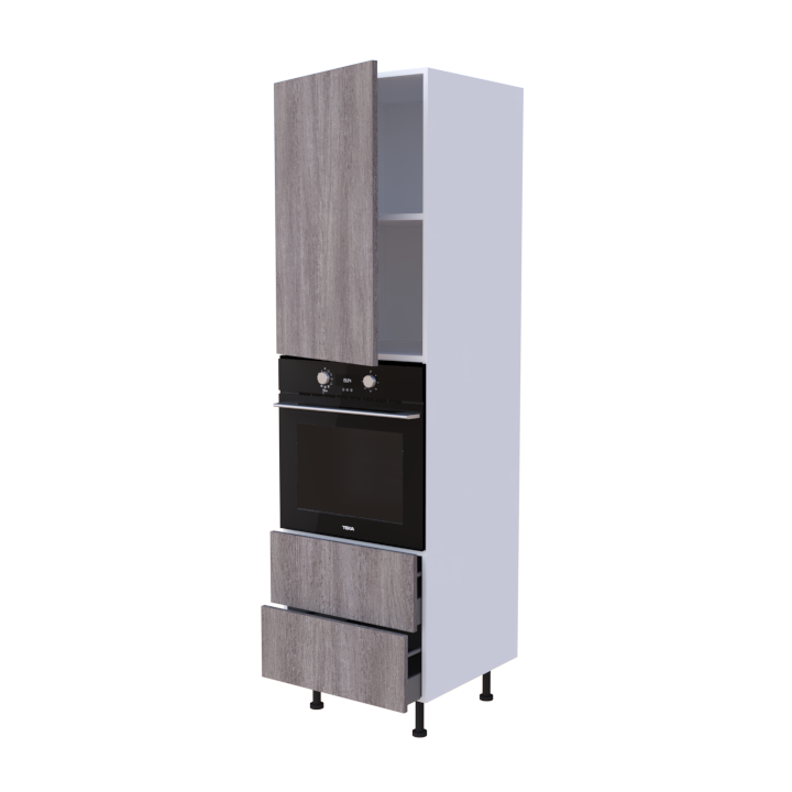 Colonne 1 placard + 2 tiroirs + four L60 x H200 x P58 - Ardoise Robusto - meuble livré monté