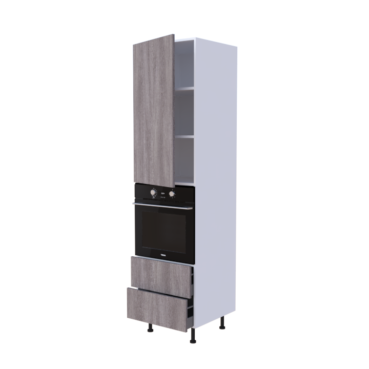 Colonne 1 placard + 2 tiroirs + four L60 x H220 x P58 - Ardoise Robusto - meuble livré monté