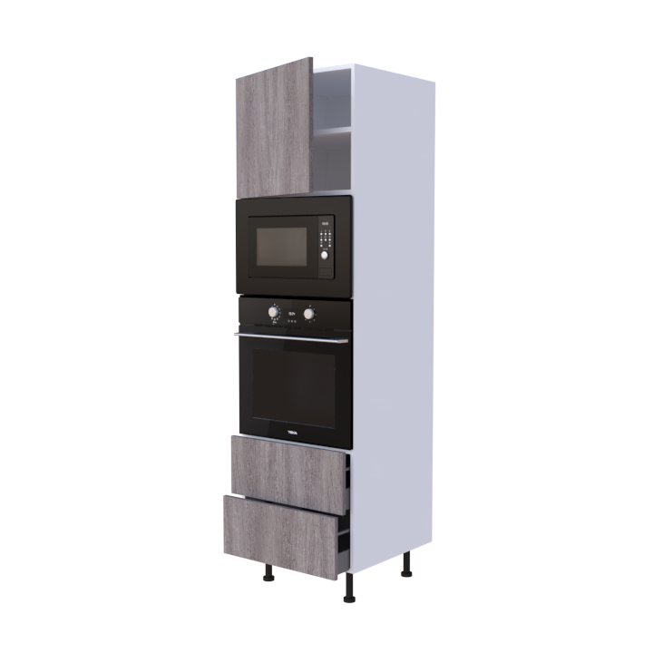 Colonne 1 placard + 2 tiroirs + four et micro-onde L60 x H200 x P58 - Ardoise Robusto - meuble livré monté