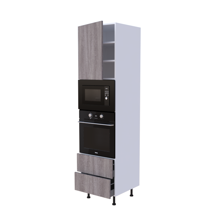 Colonne 1 placard + 2 tiroirs + four et micro-onde L60 x H220 x P58 - Ardoise Robusto - meuble livré monté