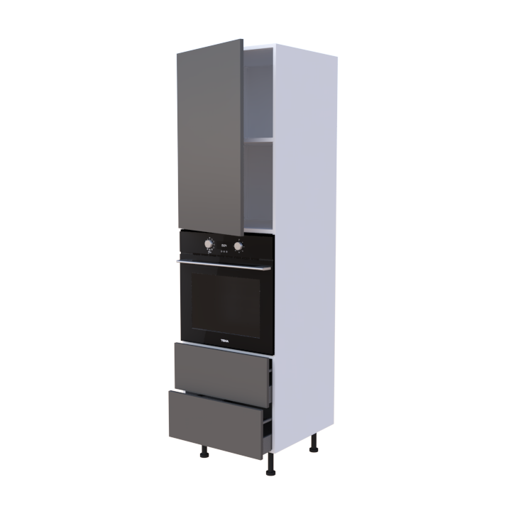 Colonne 1 placard + 2 tiroirs + four L60 x H200 x P58 - Basalte Laqué Brillant - meuble livré monté