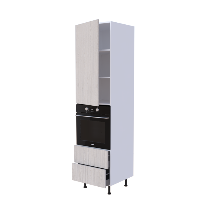 Colonne 1 placard + 2 tiroirs + four L60 x H220 x P58 - Blanc Boisé - meuble livré monté