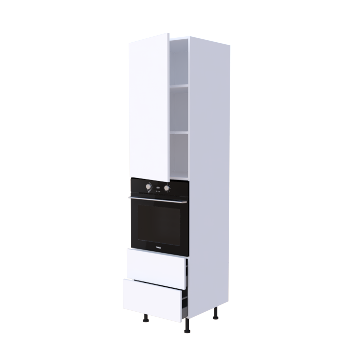 Colonne 1 placard + 2 tiroirs + four L60 x H220 x P58 - Blanc Finlandia Mat - meuble livré monté