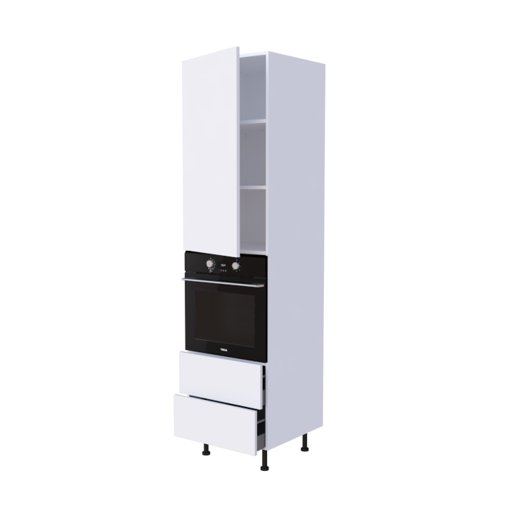 Colonne 1 placard + 2 tiroirs + four L60 x H220 x P58 - Blanc Mélaminé Mat - meuble livré monté