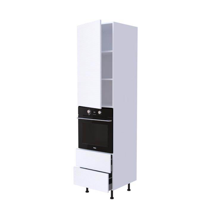 Colonne 1 placard + 2 tiroirs + four L60 x H220 x P58 - Blanc Neige Structuré - meuble livré monté