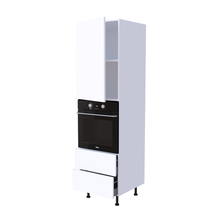 Colonne 1 placard + 2 tiroirs + four L60 x H200 x P58 - Blanc Polaire - meuble livré monté