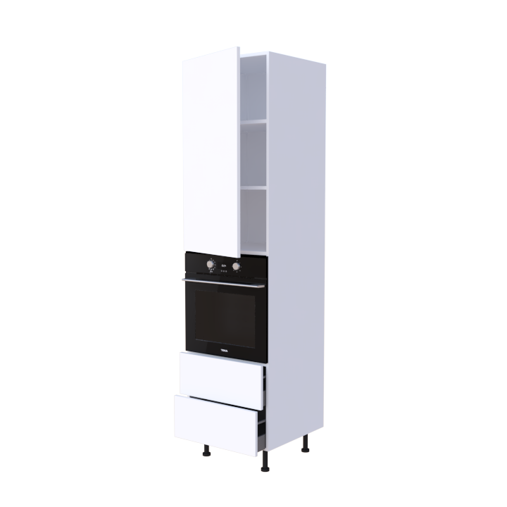 Colonne 1 placard + 2 tiroirs + four L60 x H220 x P58 - Blanc Polaire - meuble livré monté
