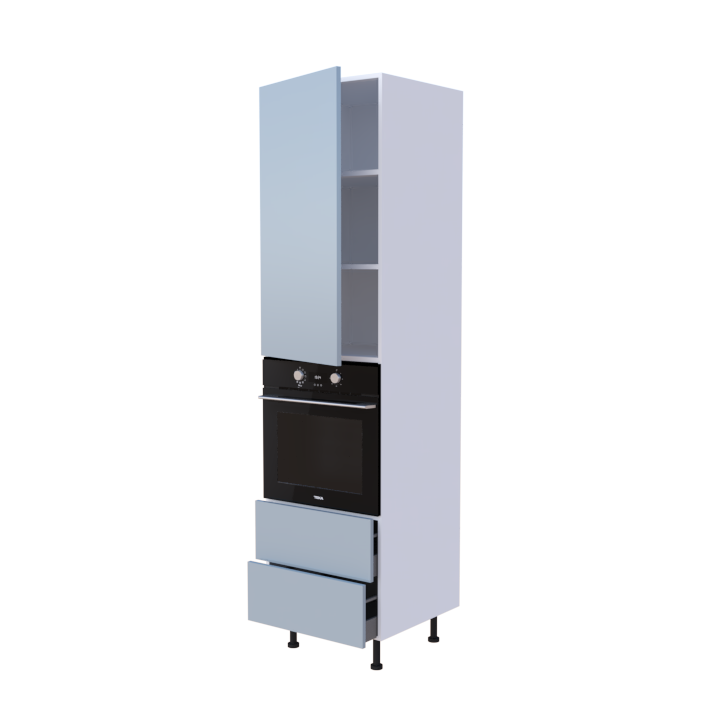 Colonne 1 placard + 2 tiroirs + four L60 x H220 x P58 - Bleu Glacé Laqué Brillant - meuble livré monté
