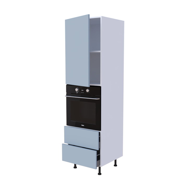 Colonne 1 placard + 2 tiroirs + four L60 x H200 x P58 - Bleu Glacé Mat - meuble livré monté