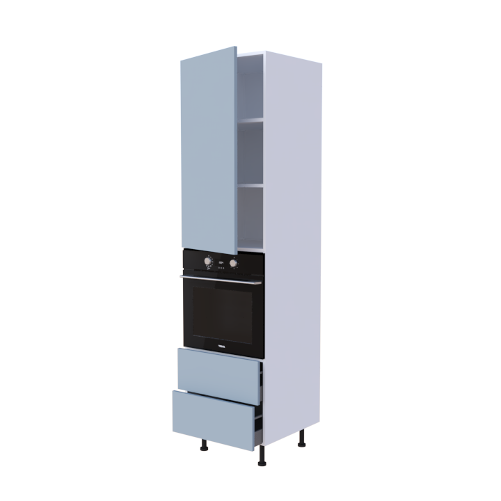 Colonne 1 placard + 2 tiroirs + four L60 x H220 x P58 - Bleu Glacé Mat - meuble livré monté
