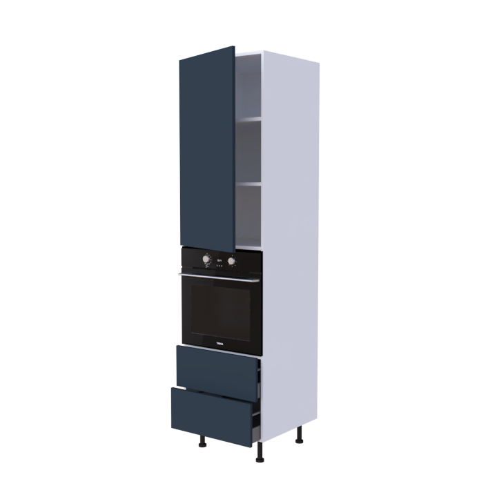 Colonne 1 placard + 2 tiroirs + four L60 x H220 x P58 - Bleu Indigo Mat - meuble livré monté