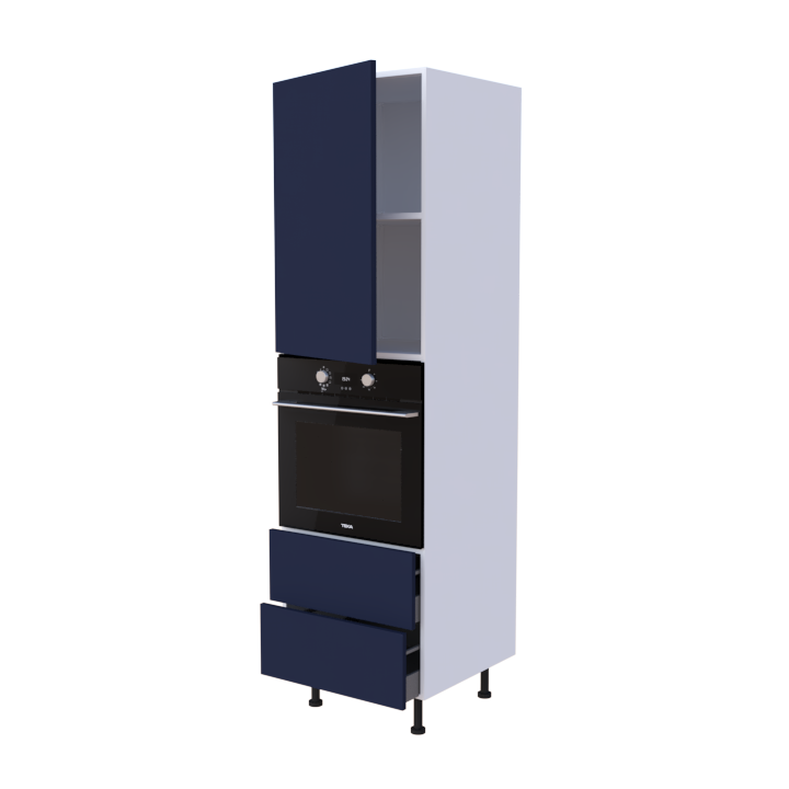 Colonne 1 placard + 2 tiroirs + four L60 x H200 x P58 - Bleu Marine Mat - meuble livré monté