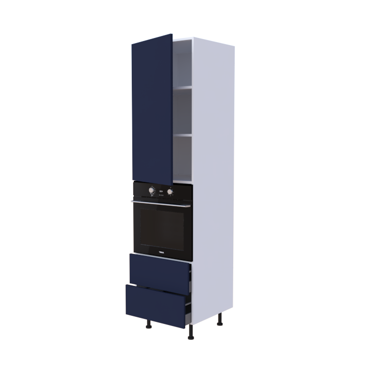 Colonne 1 placard + 2 tiroirs + four L60 x H220 x P58 - Bleu Marine Mat - meuble livré monté