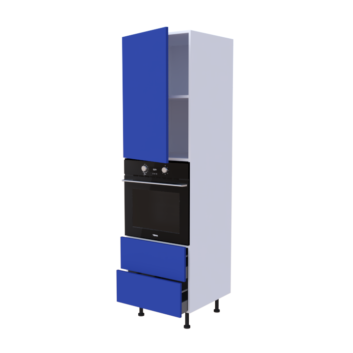 Colonne 1 placard + 2 tiroirs + four L60 x H200 x P58 - Bleu Outremer Mat - meuble livré monté