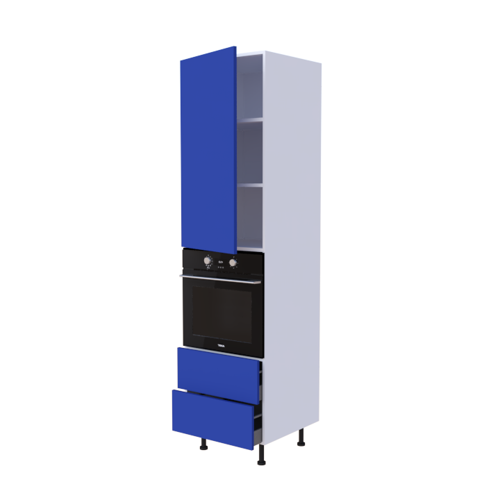 Colonne 1 placard + 2 tiroirs + four L60 x H220 x P58 - Bleu Outremer Mat - meuble livré monté